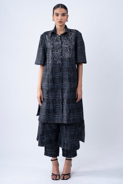 Black embroidered tie and dye tunic