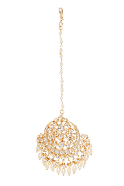 Ivory kundan and pearl maang tikka