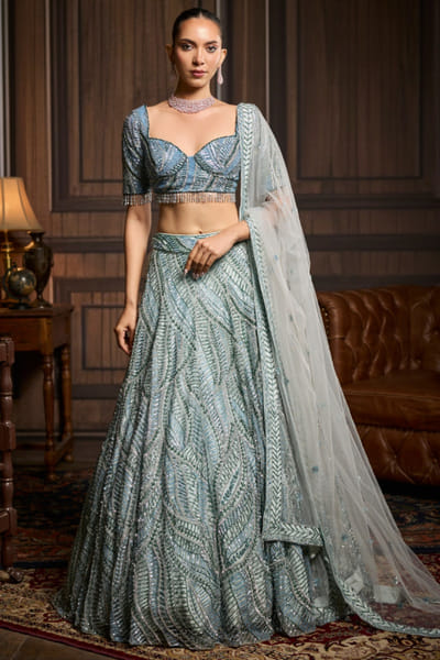 Ice blue embellished lehenga set