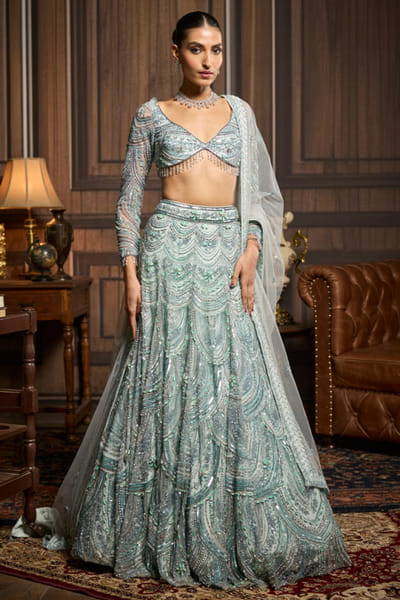 Ice blue embroidered lehenga set