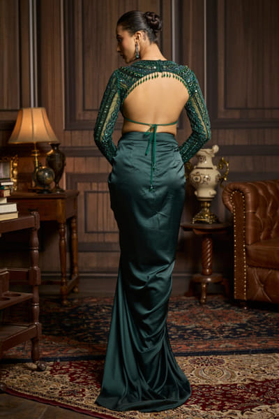 DiyaRajvvir Emerald green embroidered and draped skirt set DIYFEB26D139818