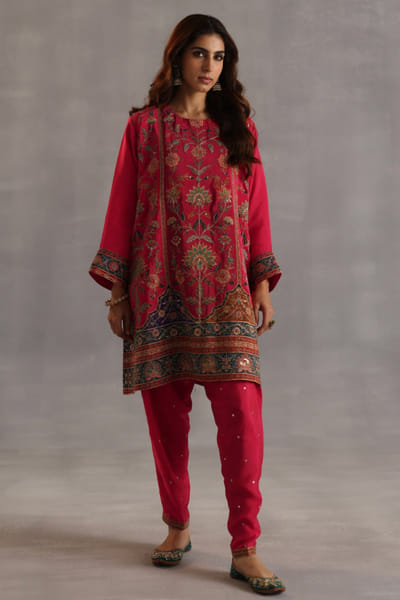 Magenta embroidered kurta and salwar set