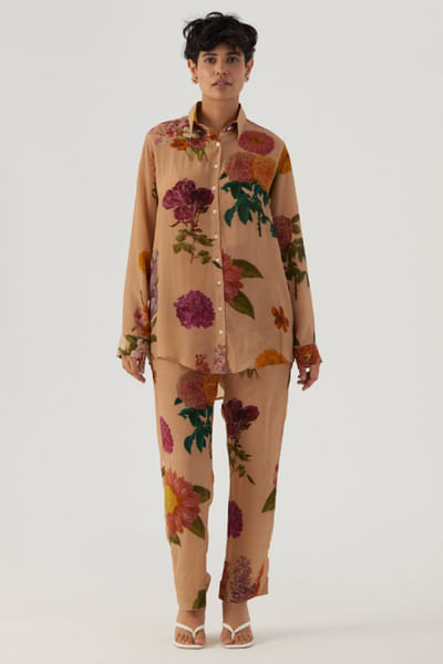 Beige botanical printed co-ord set