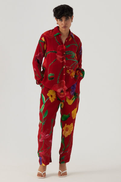 Red botanical printed co-ord set