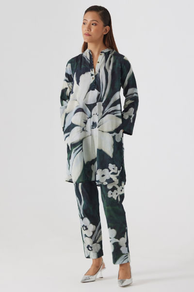 Green leaf printed short kurta set