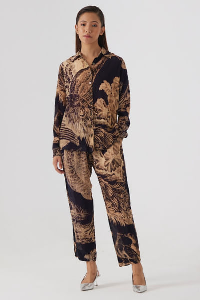 Navy blue peacock printed co-ord set