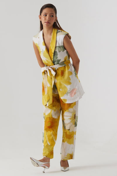 Yellow sunflower hand-painted jacket set