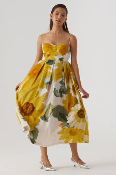 Yellow sunflower hand-painted bralette dress