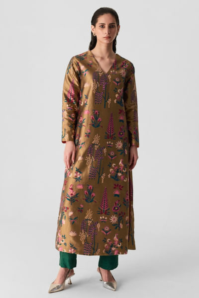Multicolour hand block printed kurta set