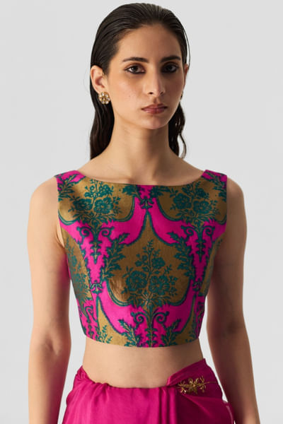 Hot pink and green printed blouse