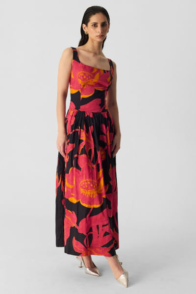 Black and pink floral printed dress