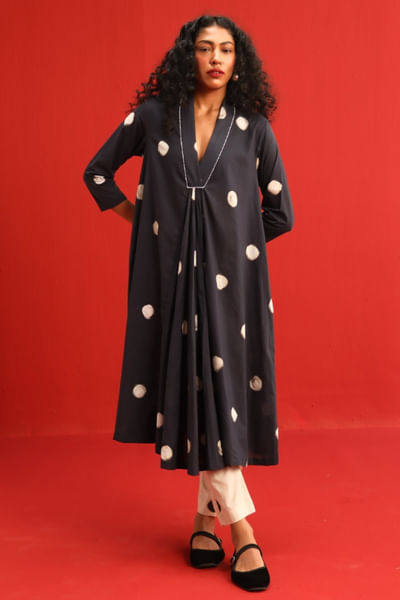 Black and white polka dot kurta set