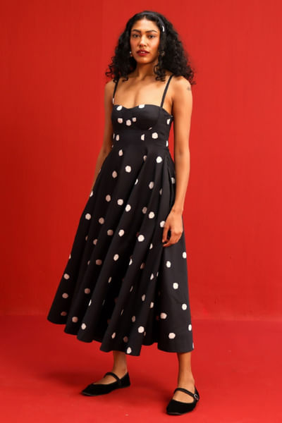 Black and white polka dot bralette dress