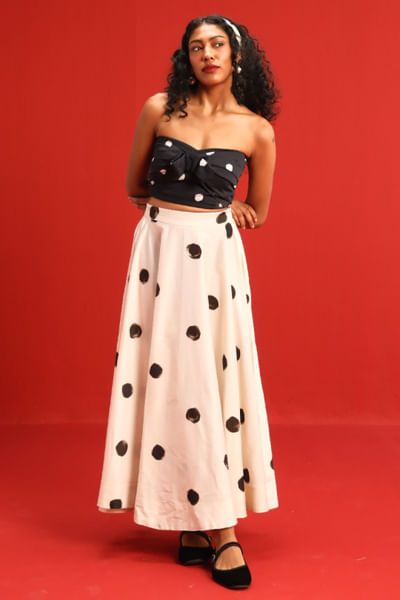 Black and white polka dot skirt set