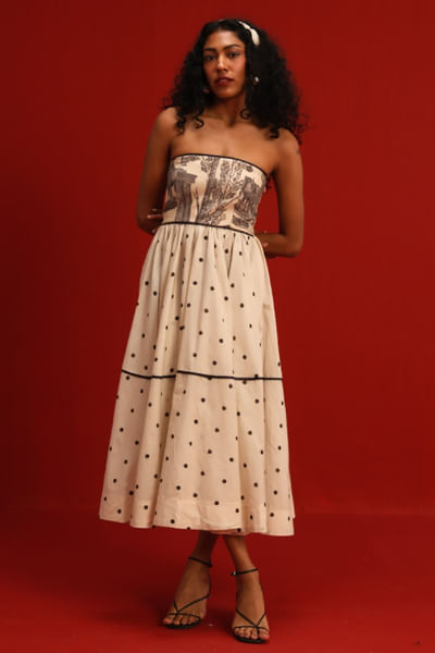 White and black polka dot midi dress