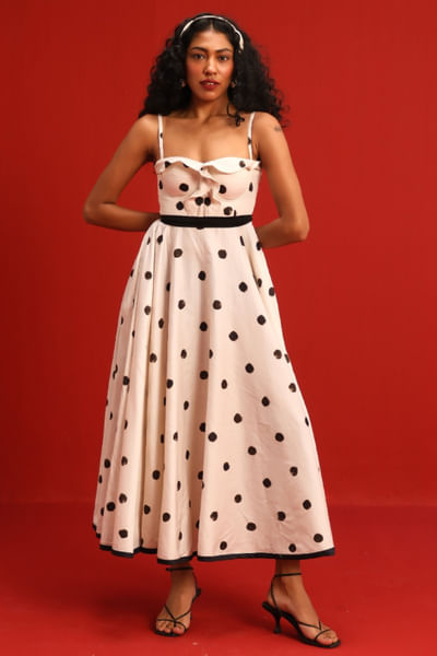 Black and white polka dot belted dress