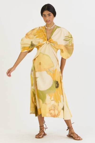 Yellow lemonade printed knotted dress