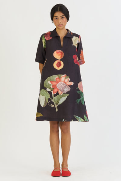 Black printed short dress