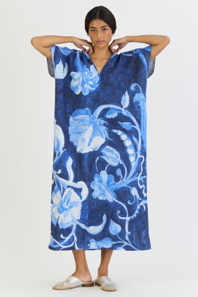 Blue printed kaftan dress