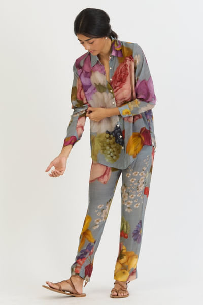 blue printed crepe co-ord set
