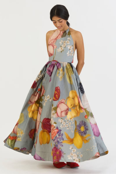 Blue floral printed dress