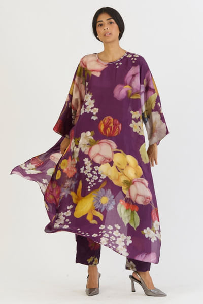 Purple printed kaftan set