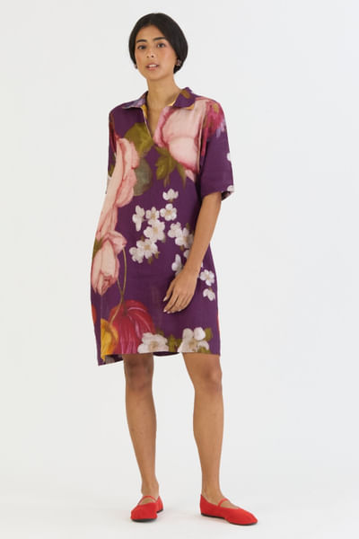 Purple printed short dress