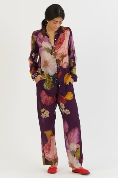 Purple printed crepe co-ord set