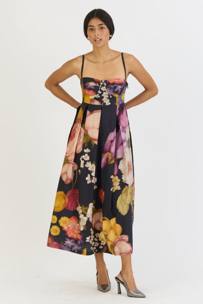 Black printed bralette dress