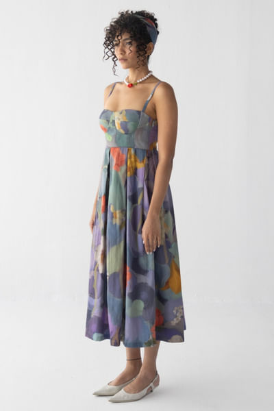 Blue printed bralette dress