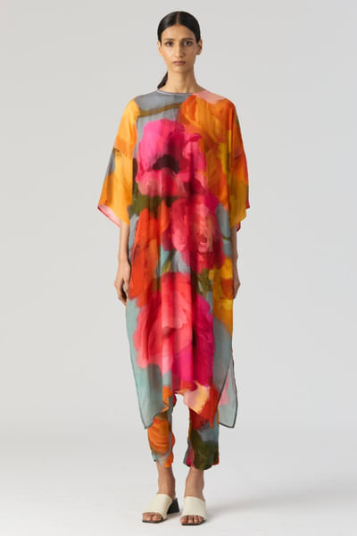 Multicolour floral printed kaftan set