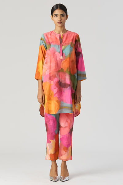 Multicolour floral printed short kurta set