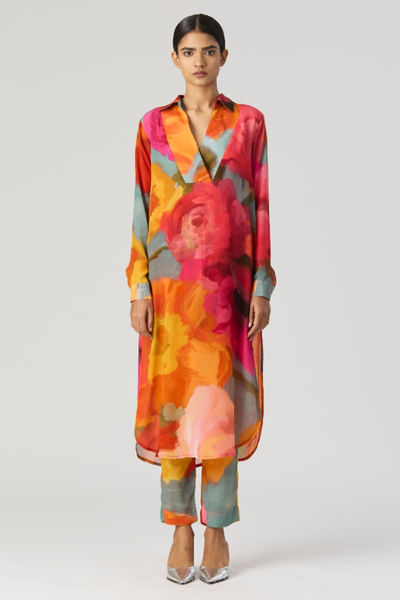 Multicolour floral printed long kurta set