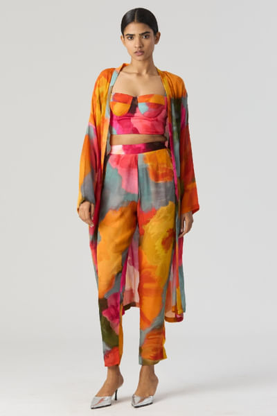 Multicolour floral printed bralette cape set