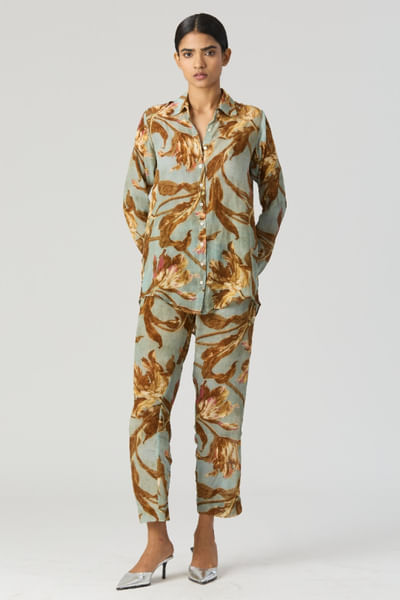 Aqua and mustard floral printed co-ords