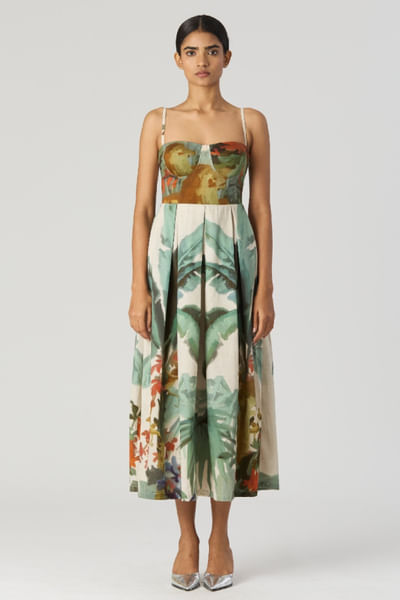 Green jungle printed bralette dress