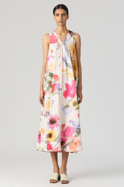 White floral printed long dress