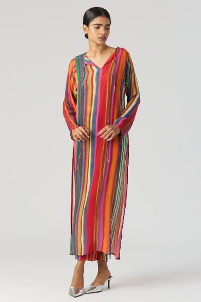 Multicolour stripe printed kurta set