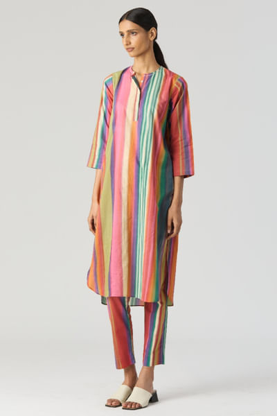 Multicolour stripe printed long kurta set