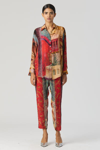 Multicolour geometric printed co-ords