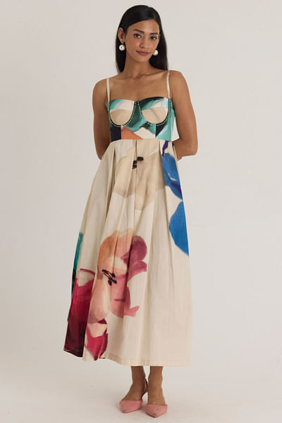 Off-white floral printed bralette dress
