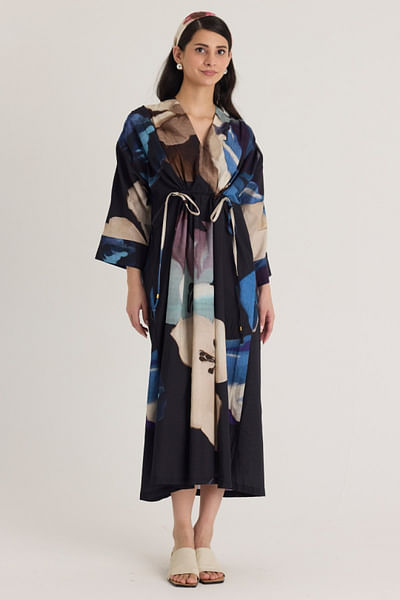 Black floral printed kaftan dress