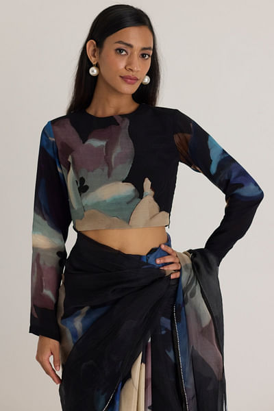 Black floral printed blouse