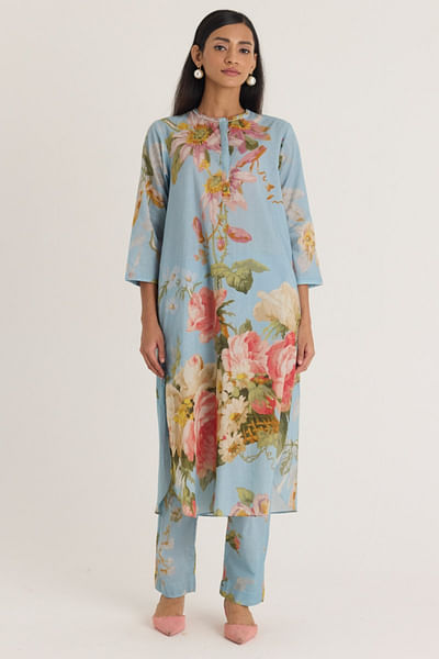 Blue floral printed kurta set