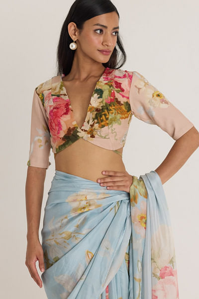 Pink floral printed blouse