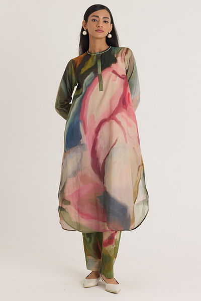 Multicolour floral print kurta set