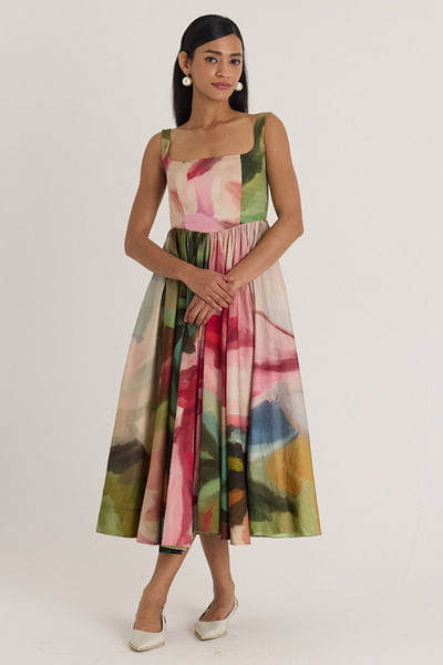 Multicolour floral printed strappy dress