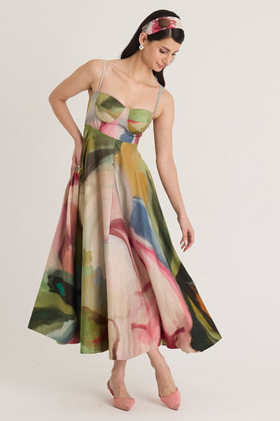 Multicolour floral printed bralette dress