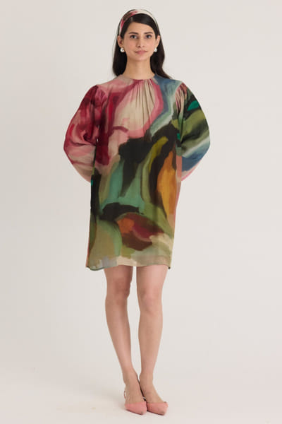 Yam India Multicolour floral printed short dress YAMJUL25D230812