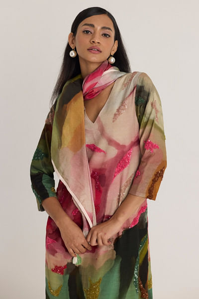 Multicolour floral water colour printed scarf